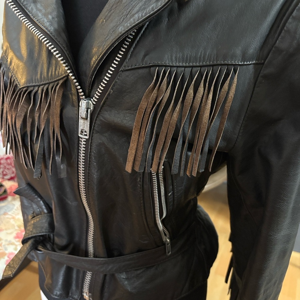 All American Rider Black Leather Fringe Jacket M - Picture 9 of 14